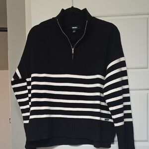DKNY Black and White Striped Pullover